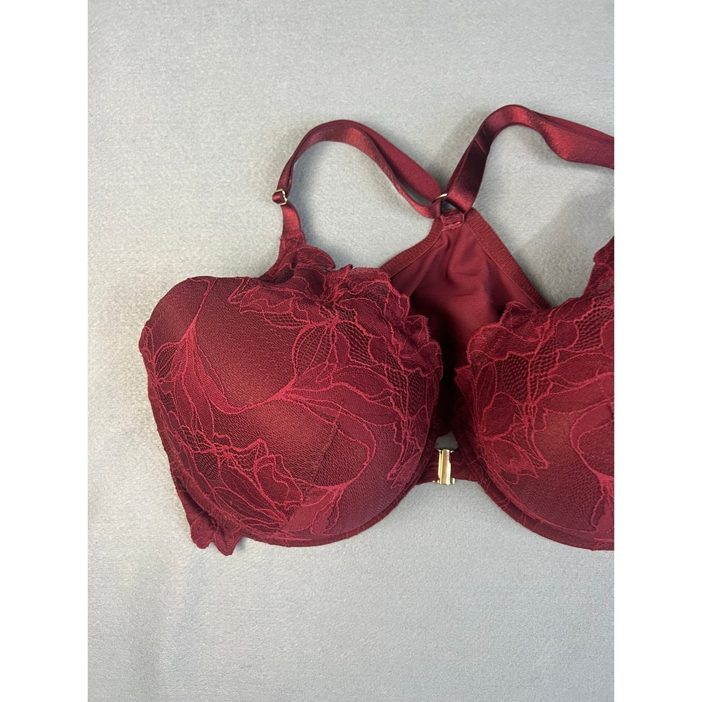 Auden Lace Push Up Plunge Bra Coquette Romantic Gothic Burgundy Nylon 42DDD - Picture 2 of 10